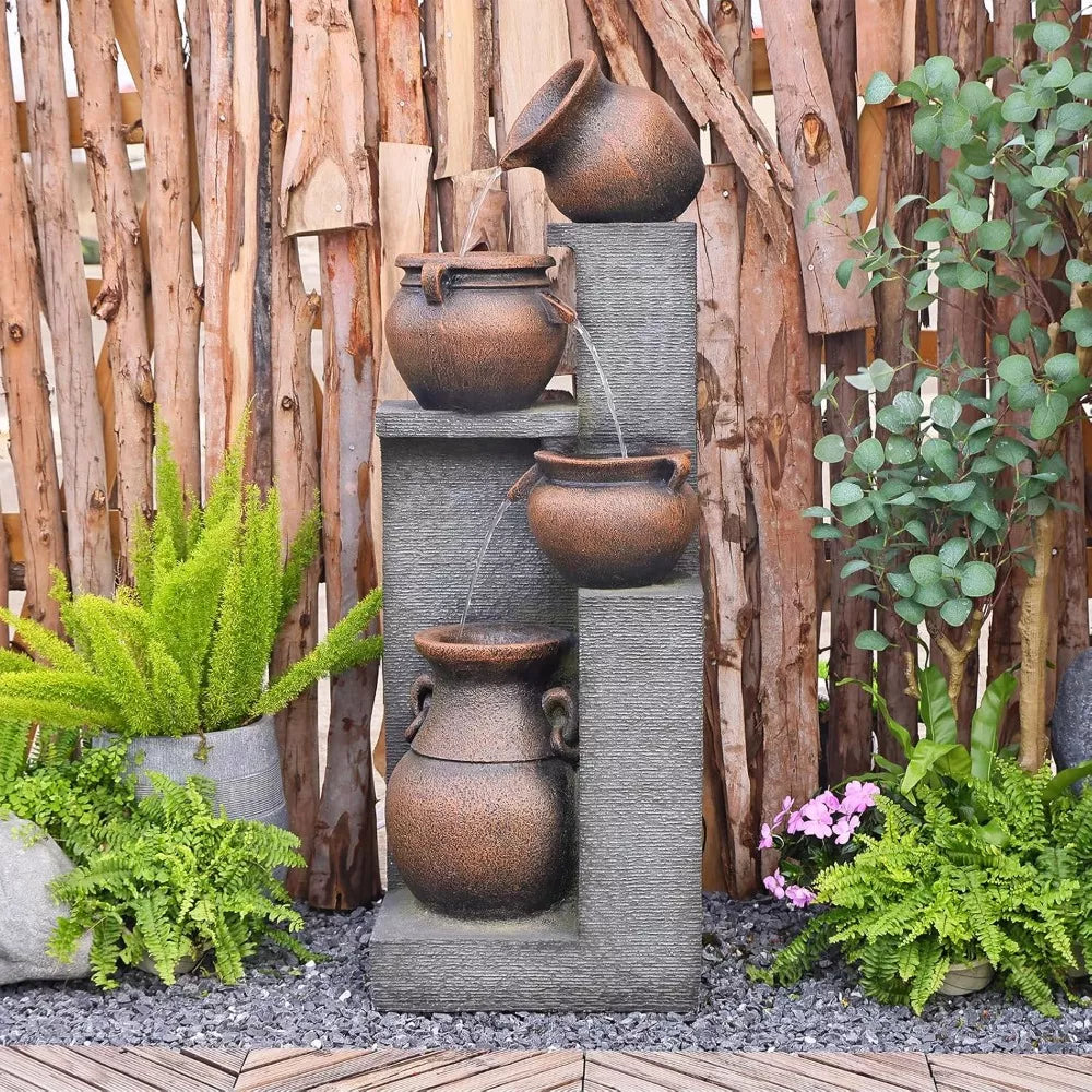 4-Tier Outdoor Garden Fountain with LED Lights