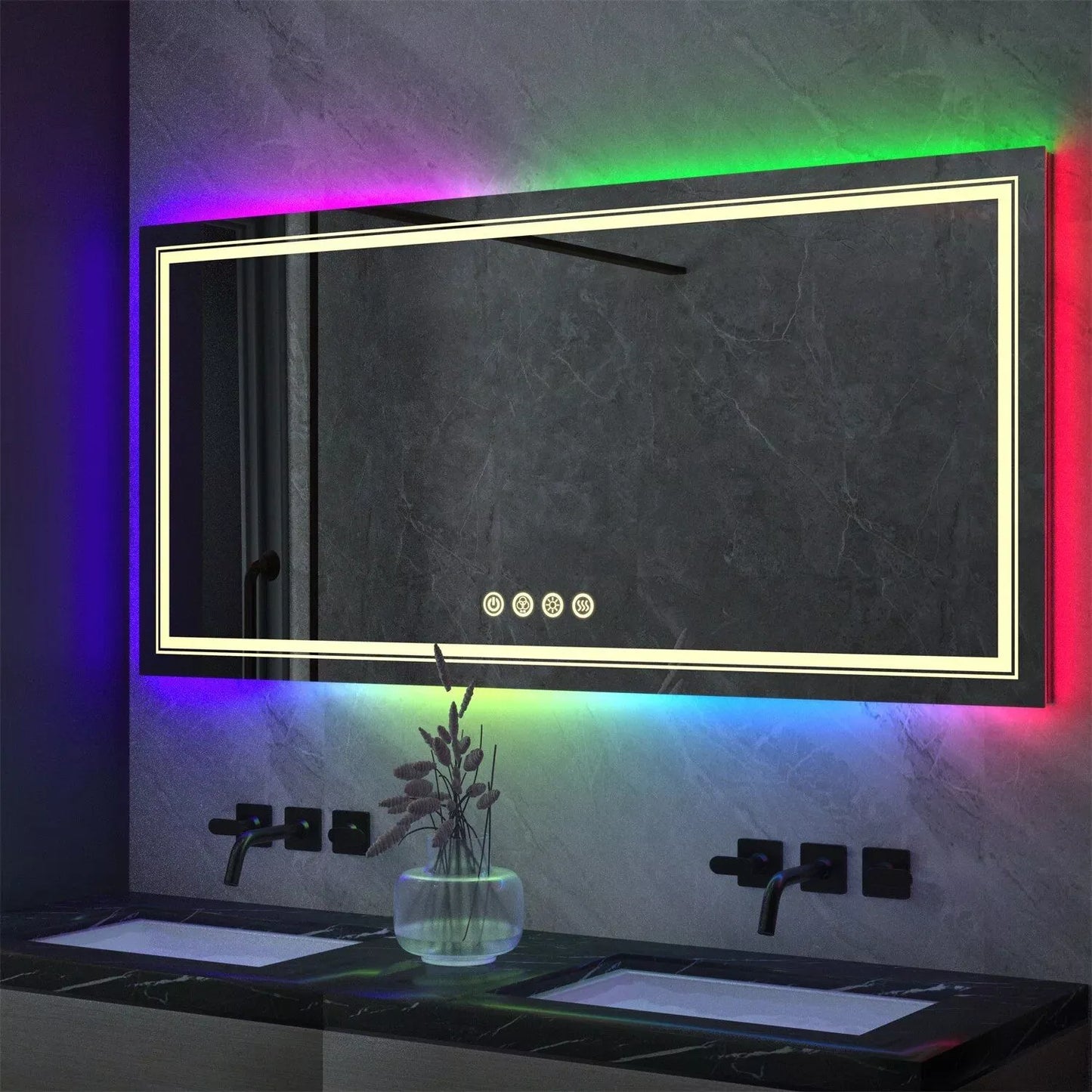 Elegant LED Vanity Mirror with RGB Backlight & Dimmable Anti-Fog Features for Modern Bathrooms